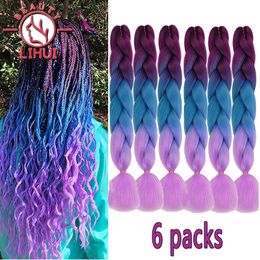 Synthetic Ombre Hair Jumbo Crochet Braiding Hair For Women Blonde Golden Green Brown Colorful Hair 6packs 24Inch 100G Wholesale 240430