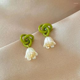 Dangle Earrings Entangled White Flower Green Knotted Lily Of The Valley Pendant Earring For Women Ear Jewellery Accessory Christmas Girl Gift