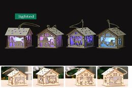Christmas log cabin Hangs Wood Craft Kit Puzzle Toy Christmas Wood House with candle light bar Home Christmas Decorations gift7751873