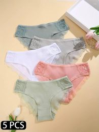 Women's Panties 5PCS/Set Women Cotton Sexy Lace Briefs Ribbed Lingerie Feamale Hollow Out Underwear Low Rise Underpants M-2XL