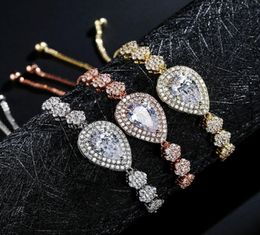 Top Quality 14K Gold Rose Gold CZ Cubic Zircon Water Drop Floral Fashional Adjustable Chain Bracelet Bling Diamond Jewellery Gifts f8207583