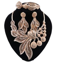 Dubai Jewellery Sets Gold Fashion Ladies Crystal Bridesmaid Indian Jewellery Wedding Gifts Bridal Necklace Earrings Set1900173