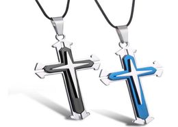 Wholesale-High Quality Blue Black Silver Stainless Steel Pendant Men's Necklace Chain Accessories 02K9 4NCI2675351