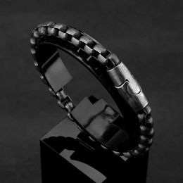 Charm Bracelets MKENDN Vintage Oxidised Black Box Link Chain Bracelets for Men Stainless Steel Punk Motorcycle Charm Bracelets Male Pulseira Y240510