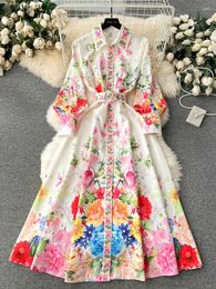 Casual Dresses Long Vintage Court Dress Women Elegant Floral Print Party Loose Ladies Holiday Robe Female Vestidos