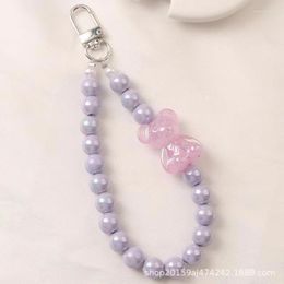 Keychains Fashion Colorful Pearl Keychain Resin Bear Sweet And Cute Pendant Women's Kit Earphone Case Bag Decoration