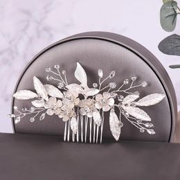 Hair Clips Silver Color Leaf Flower Jewelry Wedding Comb Accessories Women Handmade Bridal Headpieces Decoration Gift