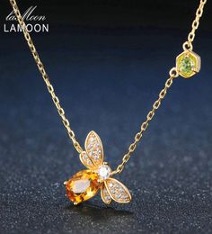 LAMOON Bee 925 Sterling Silver Necklace Natural Citrine Gemstone Necklaces 14K Real Gold Plated Chain Pendant Jewelry LMNI015 CX206577601