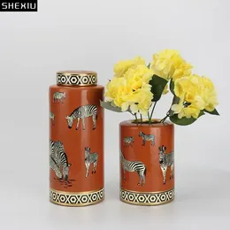 Storage Bottles Zebra Pattern Ceramic Jar With Lids Desk Decoration Ornaments Gold Plated Orange Porcelain Jars Tea Canister Candy Pots