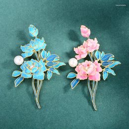 Brooches Chinese Beautiful Peony Ladies High-end Fresh Water Pearl Corsage Elegant Colour Enamel Pins Clothing Party Accessories