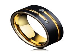 Whole 8mm Mens CZ Stone Wedding Bands Designs Black Tungsten Rings for Men with Gold Groove5588594