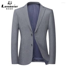 Men's Suits Lansboter Grey Men Suit Spring Thin Non-iron Slim Fit Medium And Young Thousand Bird Casual Single Coat