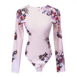 Women's Swimwear Women Floral Print Long Sleeve Swimsuit High Waisted Monokini Bathing Suit Two-Piece Elegant Woman