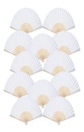 12 Pack Hand Held Fans Party Favour White Paper fan Bamboo Folding Fans Handheld Folded for Church Wedding Gift244h291v2478543