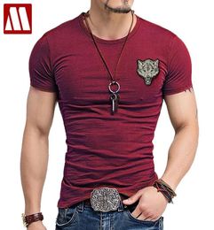 2020 Brand Men039s Wolf embroidery Tshirt Cotton Short Sleeve T Shirt Spring Summer Casual Men039s O neck Slim TShirts Size3204232