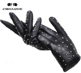 Five Fingers Gloves Rivets Genuine Leather Sheepskin women039s gloves Thin warm women039s winter gloves driving motorcycle w8554019