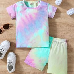 Clothing Sets Girls Dazzle Tie Dye T-Shirt Round Neck Short Pyjama Set Summer Holiday Travel O 2 Piece Street Hip Hop