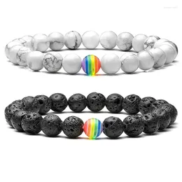 Strand Black White Matching Bracelet For Couple Gallstone Frosting Stone Rainbow Bead Handmade Jewellery Gift