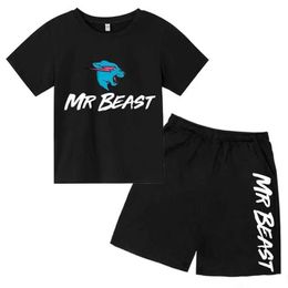 Kleidungssets Boy Beast Mr. Printed Sommershorts Set 4-14t Unisex Fashion Sports T-Shirt+Hosen 2-teilige Set für Kinder Casual Clothing Childrens Clothingl2405