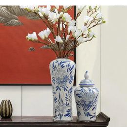 Vases Chinese Style Blue And White Porcelain Vase Retro General Jar Desktop Storage Organisation Ceramic Crafts Home Decoration