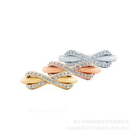 Women Band Tiifeany Ring Jewellery Silver V Gold Material Fashion Versatile Fairy Essential Classic Love Cross Wrap Micro Set-001002