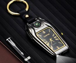 unique 4 in 1 key chain quartz watch lighter Electric cigarette lighter compass USB Rechargeable cigar Lighter Windproof led flash1626163