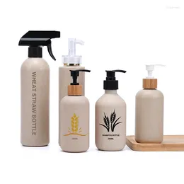 Storage Bottles Biodegradable 250ml 300ml 500ml Cosmetic Packaging Plastic Body Lotion Wheat Straw Shampoo Bottle With Pump 400ml
