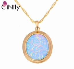 Cinily Green Blue Fire Opal Stone Necklaces Pendants Yellow Gold Colour Oval Dangle Charm Luxury Large Vintage Jewellery Woman1448456