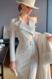 Casual Dresses Dabuwawa Spring Autumn Female Vintage Women Large Lapel Knigt Sytle Slim Wrap Hip Zipper Dress 2024 DF1CDR019