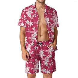 Men's Tracksuits Retro Flower Vacation Men Sets White Daisies Casual Shirt Set Summer Custom Shorts 2 Piece Trending Suit Plus Size