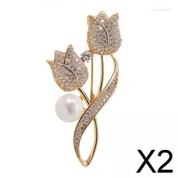 Brooches 2X Rhinestone Scarf Pins Flower Brooch Pin For Ladies Suit Anniversary
