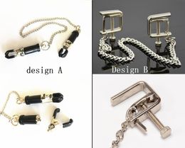 Square Shape Adjustable Steel Nipple Clip Clamps Breast Flirt SM Bondage Metal Nipple Chain Chained Sex Toys Women Female Sex Toys1269320