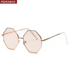 big vintage polygon sunglasses female octagon tinted clear sun glasses for women men metal frame uv4002364068