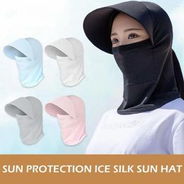 Berets Summer Silk Breathable Head Cover Hats Neck Protection Anti-UV Scarf Mask Sunhat Outdoor Bicycling Beach Dust-proof R7O5