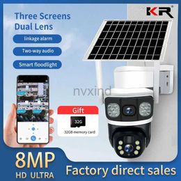 IP Cameras 4K12MP dual lens solar camera for outdoor safety WiFi monitoring equipped with solar panels for human detection 4G SIM PTZ CCTV camera d240510