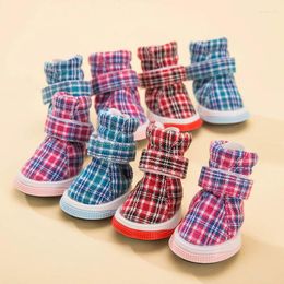 Dog Apparel Plaid Warm Shoes Waterproof Non-Slip Pet For Small Puppies Breeds Cat Autumn And Winter Snow Boot Accessories 4pcs/lot