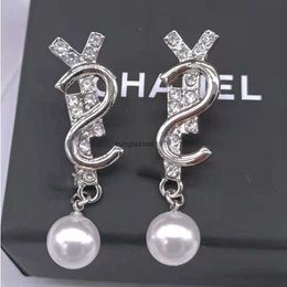 925 Silver Needle South Korean New Style Temperament Network Red Letter Mother S Simple Pearl Ear Studs Feel Embedding Diamond Versatile Earrings