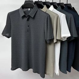 Men's Polos High-end Mesh Ice Silk Short-sleeved T-shirt Shirt Lapel Button Summer Solid Color Slip Casual Breathable Polo