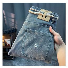 Men's Jeans High end and affordable mens luxury jeans new Saggy ultra-thin slim fit leggings for spring 2024 casual simple all paired with Trousers Q240509