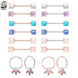 Nipple Rings 2020 New Flower Nipple Tongue Ring Stone Opal CZ Nipple Piercing Shield Women Man Steel Barbell Straight Bar O-ring Body Jewelry Y240510