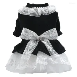 Dog Apparel Luxury Lace Pet For Small Dogs Black Bows Girl Velvet Puppy Outfit Clothes With Pearl Tutu Skirt Yorkshire Cat Dresses