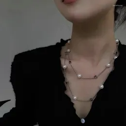 Pendant Necklaces Autumn Winter Metal Pearl Necklace For Women's Light Luxury Cool Style Collar Chain Personalised Fashion Versatile