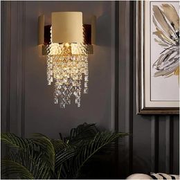 Wall Lamp Crystal Compatible With Bedroom Bedside Gold LED Sconces Light Fixtures Living Room Decor TV Lighting