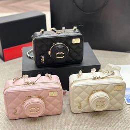 5A Designer Bags Women Leather Camera Shaped Shoulder Bag Diamond Patterned Chain Bag Fashion Small Square Bag With Makeup Mirror