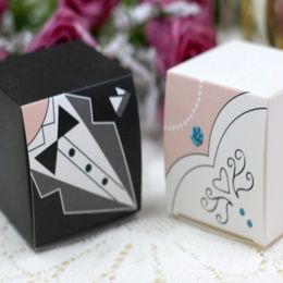 100 Pieces Lot50 Pairs Bride and Groom Suit Favour box in Square shape for Wedding candy box and Party Favours 2 Options 303x