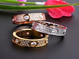 Fashion Love Rings Stainless Steel Rose Gold Couple Band Rings with Diamonds Silver 18K Gold Lovers Rings for Women Men Fine Jewel8164182