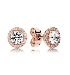 18K Rose gold Classic Elegance Stud Earrings Original Box for P 925 Sterling Silver Round Sparkle luxury designer stud earrings6948300