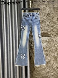 Women's Jeans Summer 2024 Spring Waist Bell-Bottom Women Butterfly Burrs Tassels Stretch Denim Pants Trousers High Street