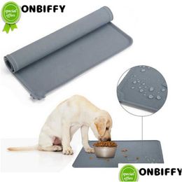 Dog Bowls Feeders New Pet Cat Bowl Food Mat With High Lips Sile Non-Stick Waterproof Dog Feeding Pad Puppy Feeder Tray Water Cushion Dhk4E