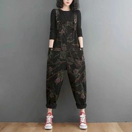 Women's Jumpsuits Rompers Denim Jumpsuits for Women Korean Style Rompers Vintage Playsuits Printed Straight Pants Casual Overalls One Piece Outfit Women Y240510